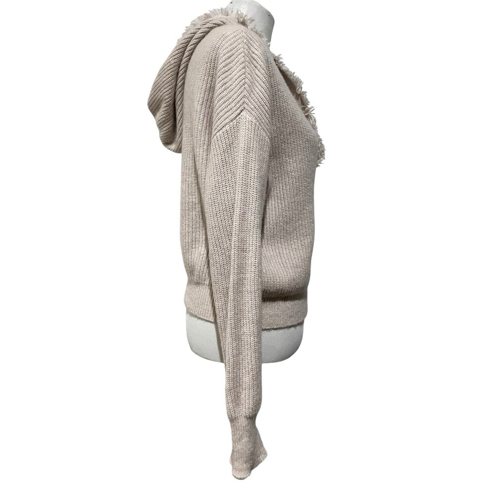 The Cashmere Project Sweater Hoodie with Fringe Trim V-Neck Beige Cream Sz S - Picture 5 of 10